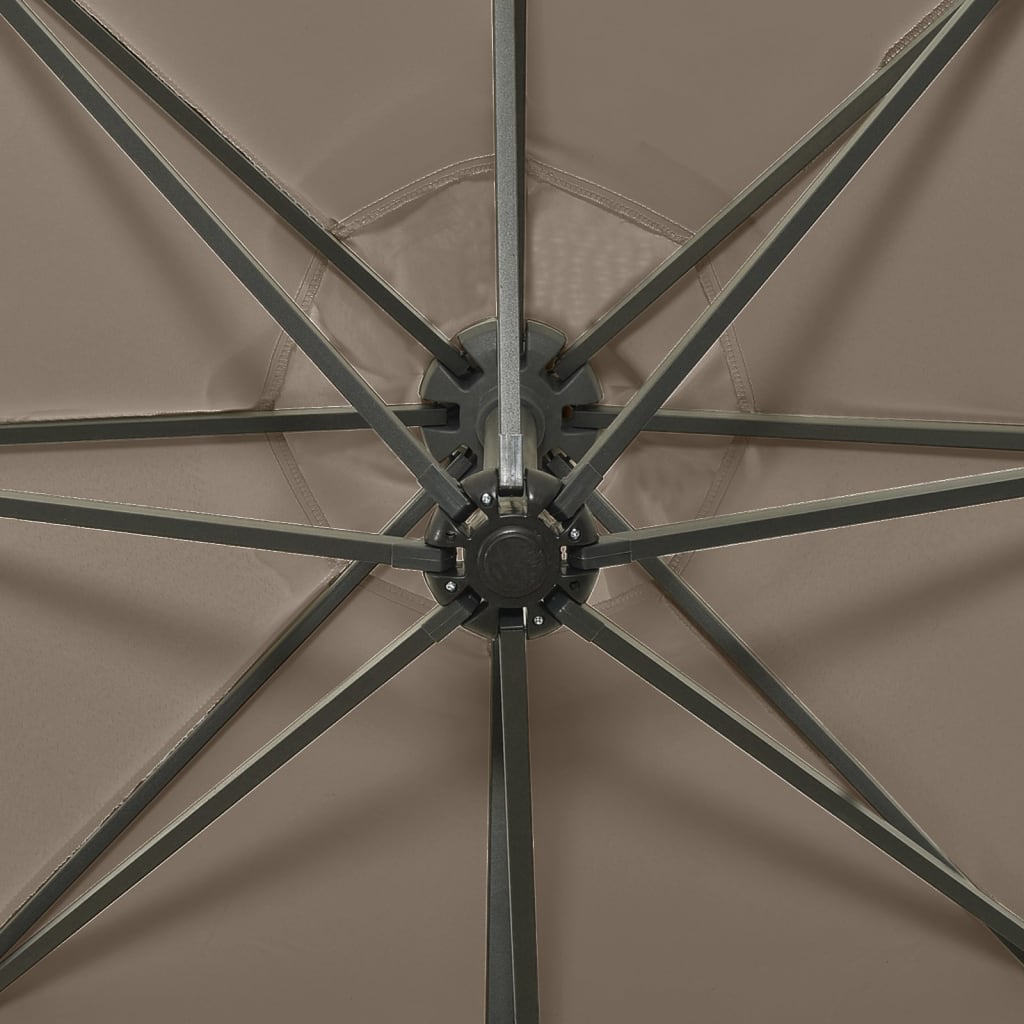 Cantilever Garden Parasol with Pole and LED Lights Taupe 300 cm