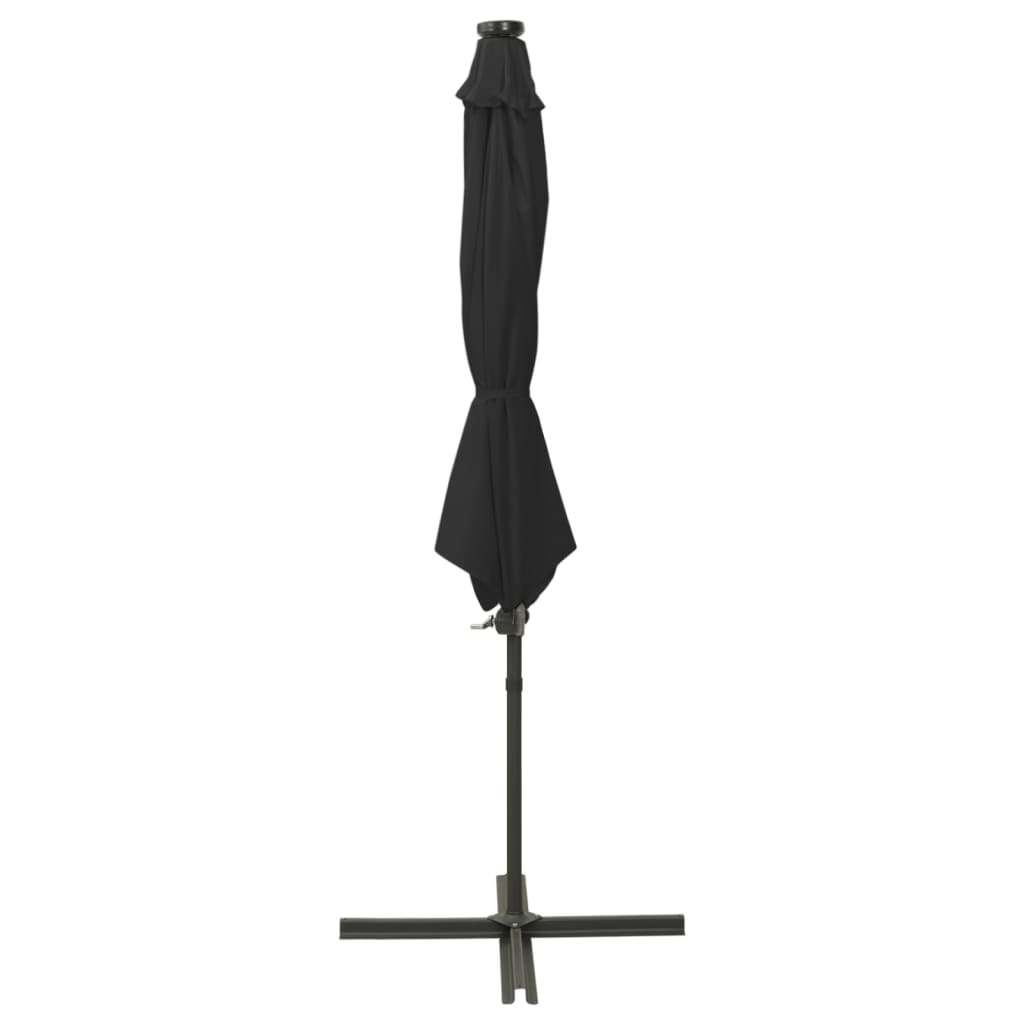 Cantilever Garden Parasol with Pole and LED Lights Black 300 cm