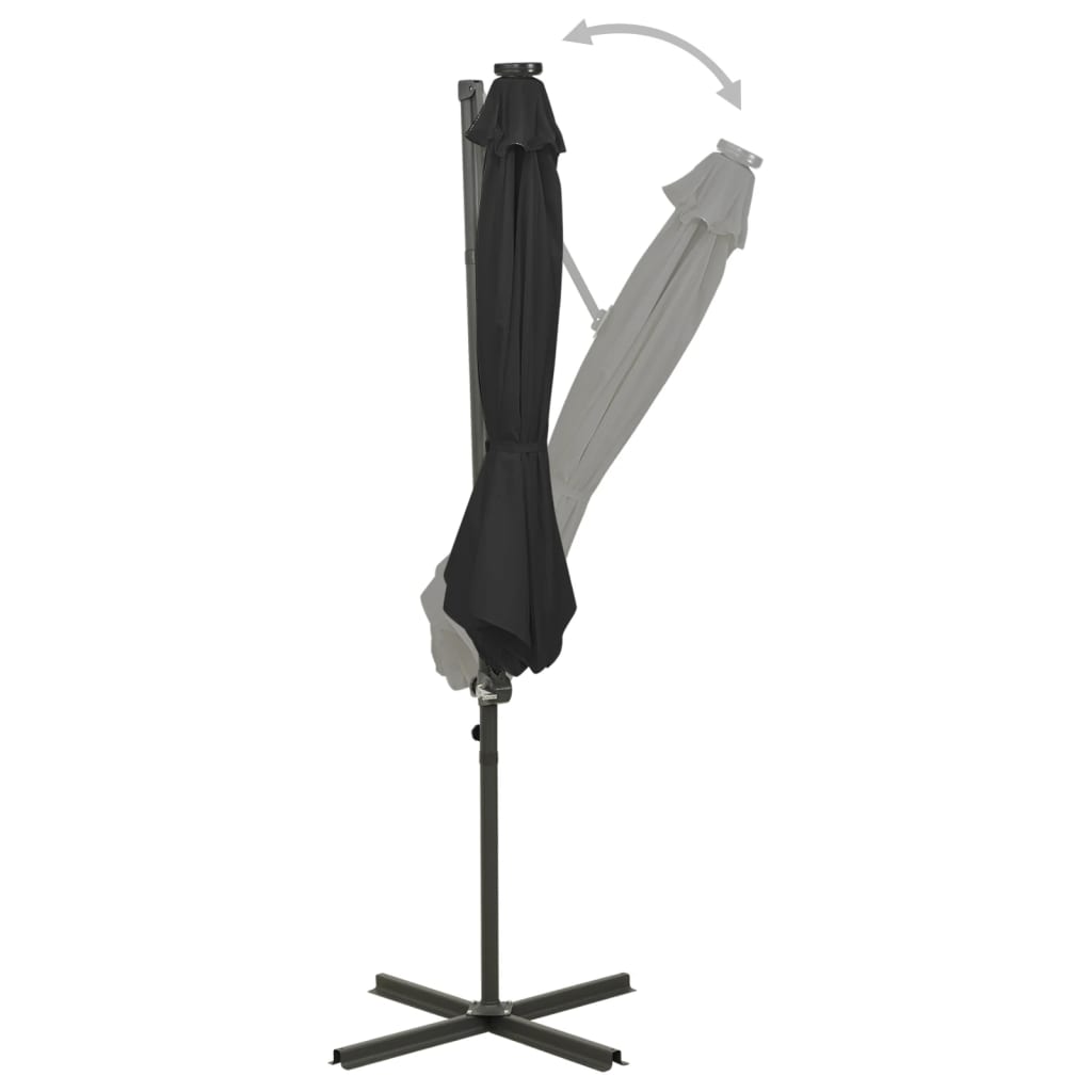 Cantilever Garden Parasol with Pole and LED Lights Black 300 cm