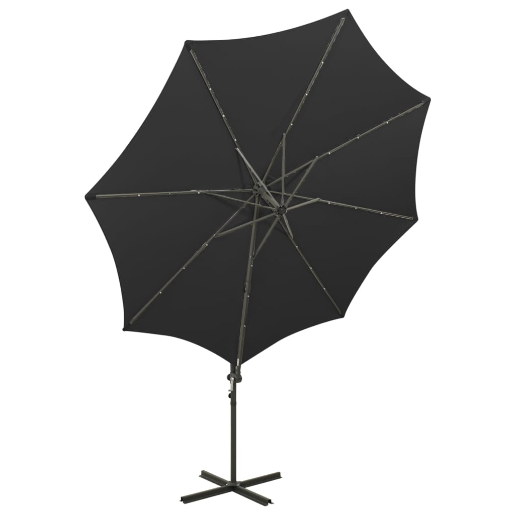 Cantilever Garden Parasol with Pole and LED Lights Black 300 cm