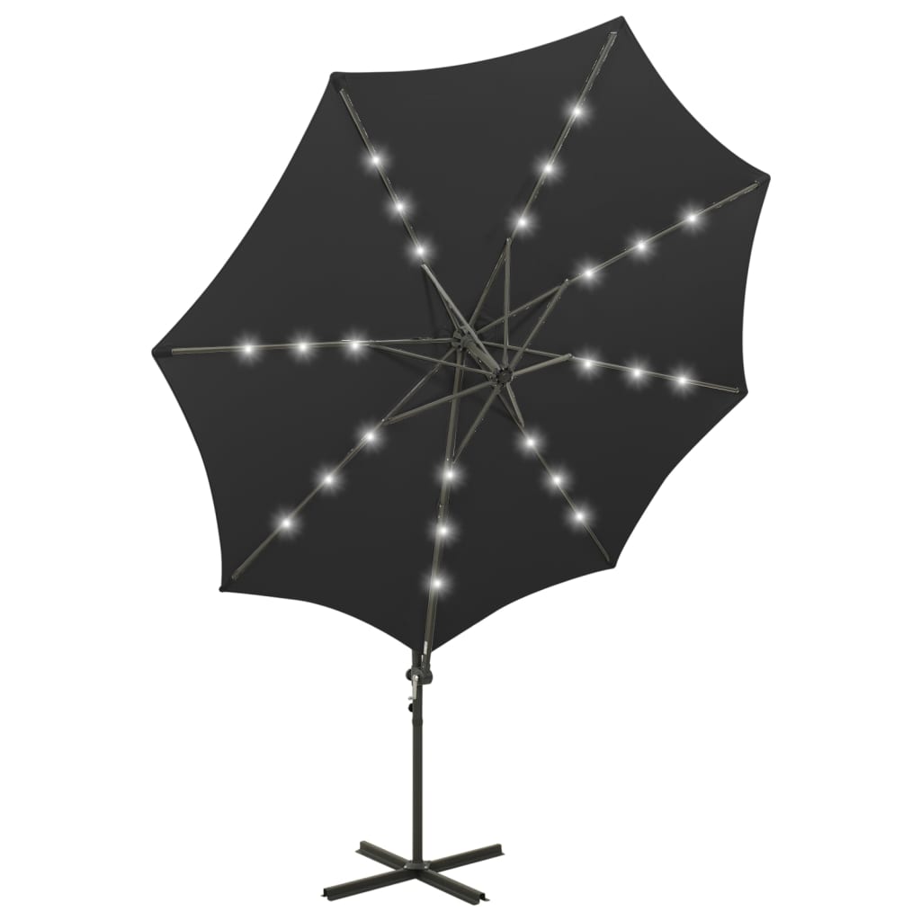 Cantilever Garden Parasol with Pole and LED Lights Black 300 cm