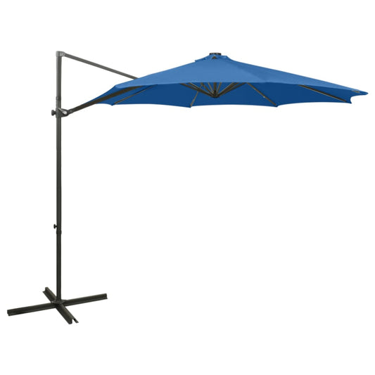 Cantilever Garden Parasol with Pole and LED Lights Azure Blue 300 cm