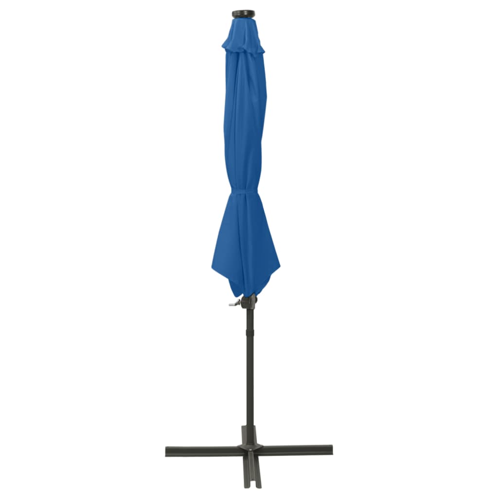 Cantilever Garden Parasol with Pole and LED Lights Azure Blue 300 cm