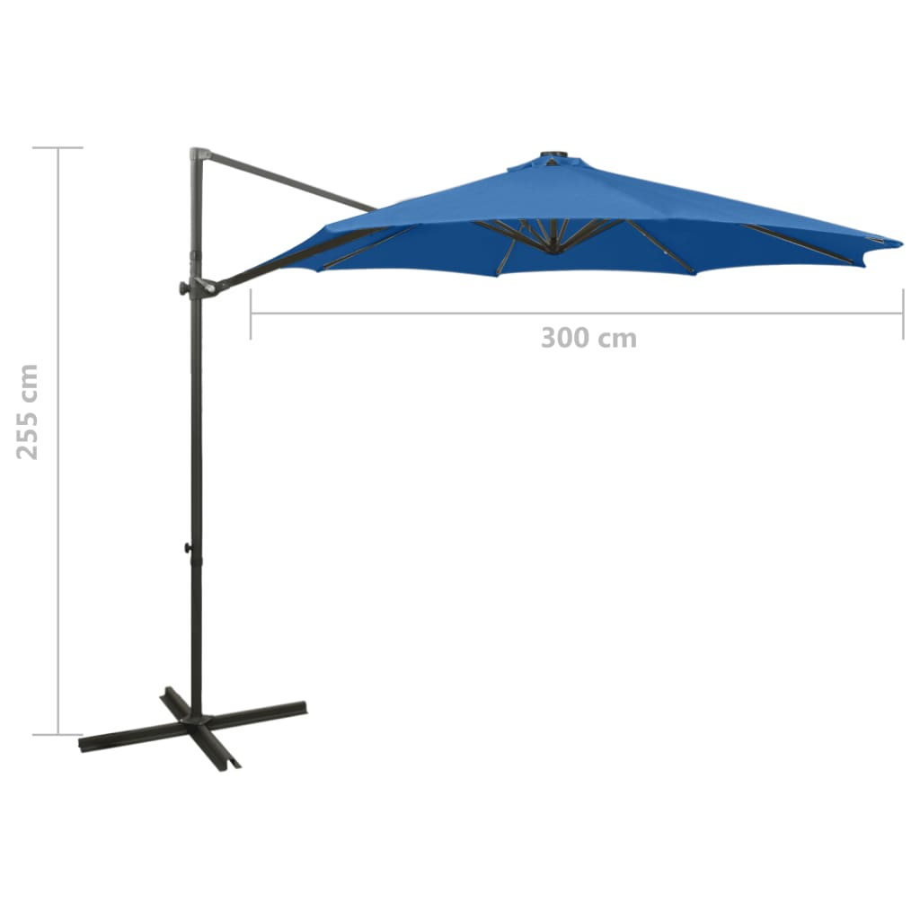 Cantilever Garden Parasol with Pole and LED Lights Azure Blue 300 cm