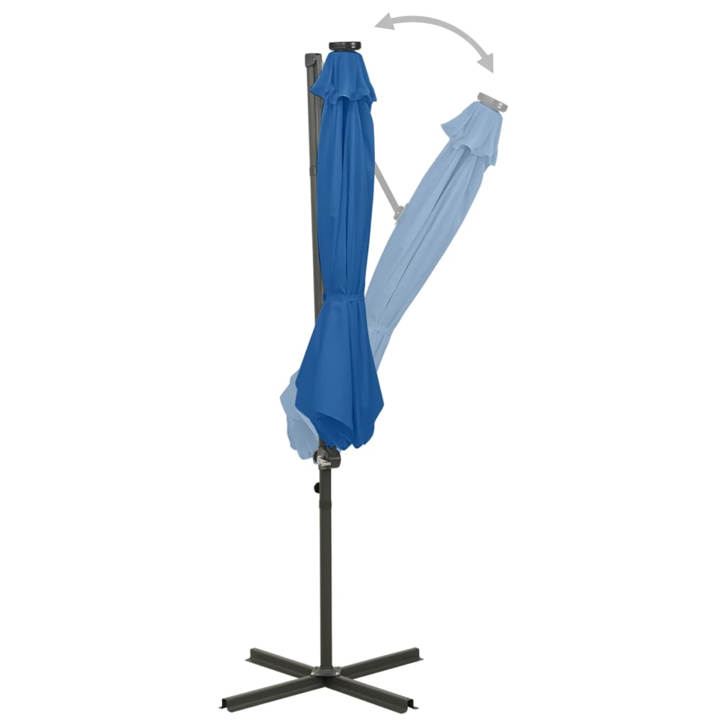 Cantilever Garden Parasol with Pole and LED Lights Azure Blue 300 cm