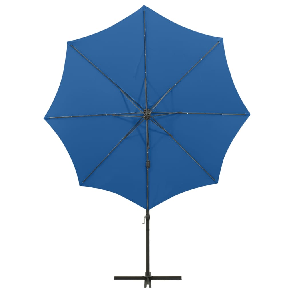 Cantilever Garden Parasol with Pole and LED Lights Azure Blue 300 cm
