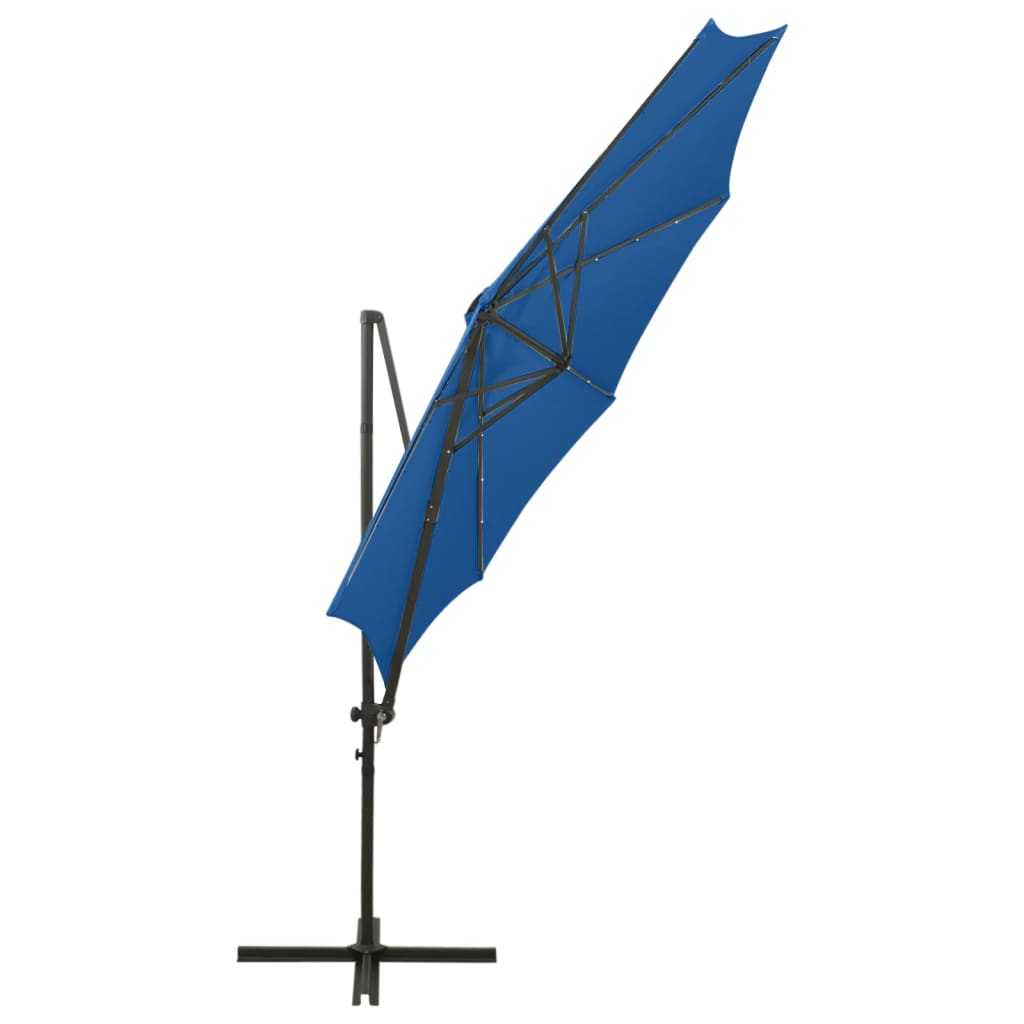 Cantilever Garden Parasol with Pole and LED Lights Azure Blue 300 cm