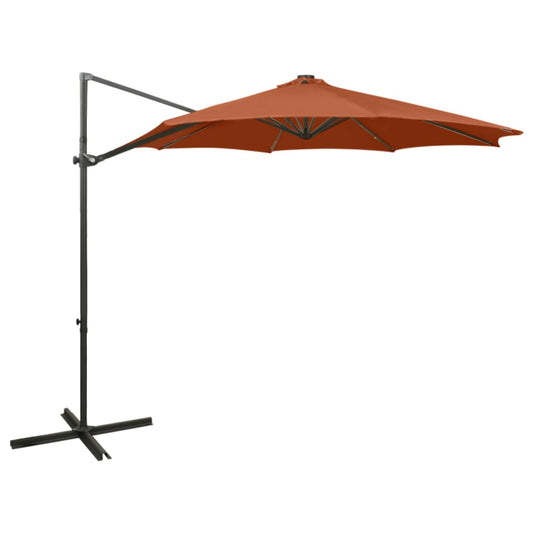 Cantilever Garden Parasol with Pole and LED Lights Terracotta 300 cm