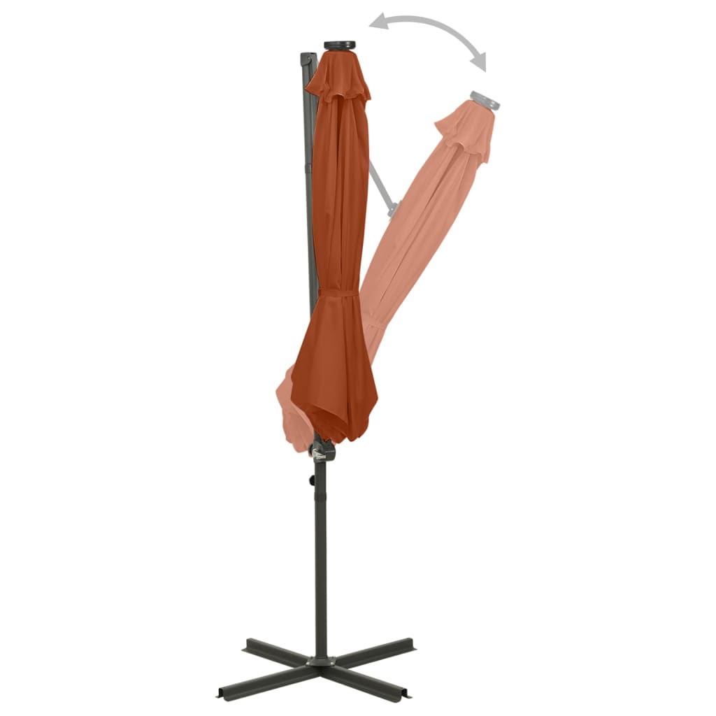 Cantilever Garden Parasol with Pole and LED Lights Terracotta 300 cm