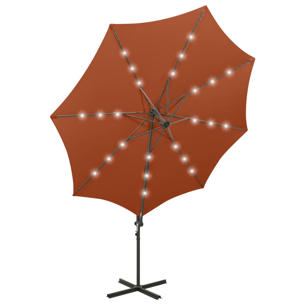 Cantilever Garden Parasol with Pole and LED Lights Terracotta 300 cm