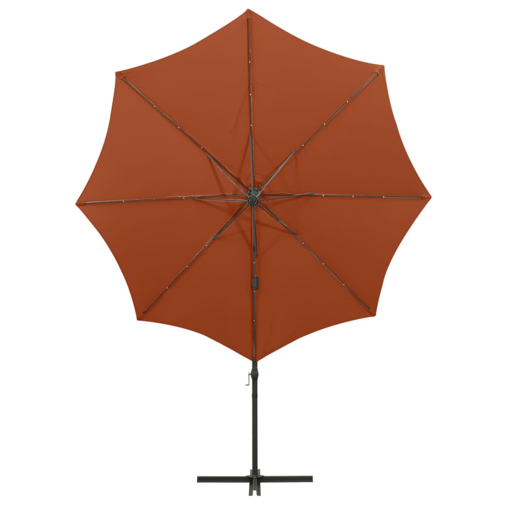 Cantilever Garden Parasol with Pole and LED Lights Terracotta 300 cm