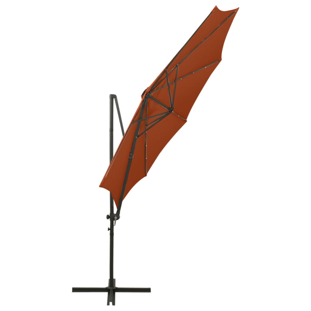 Cantilever Garden Parasol with Pole and LED Lights Terracotta 300 cm