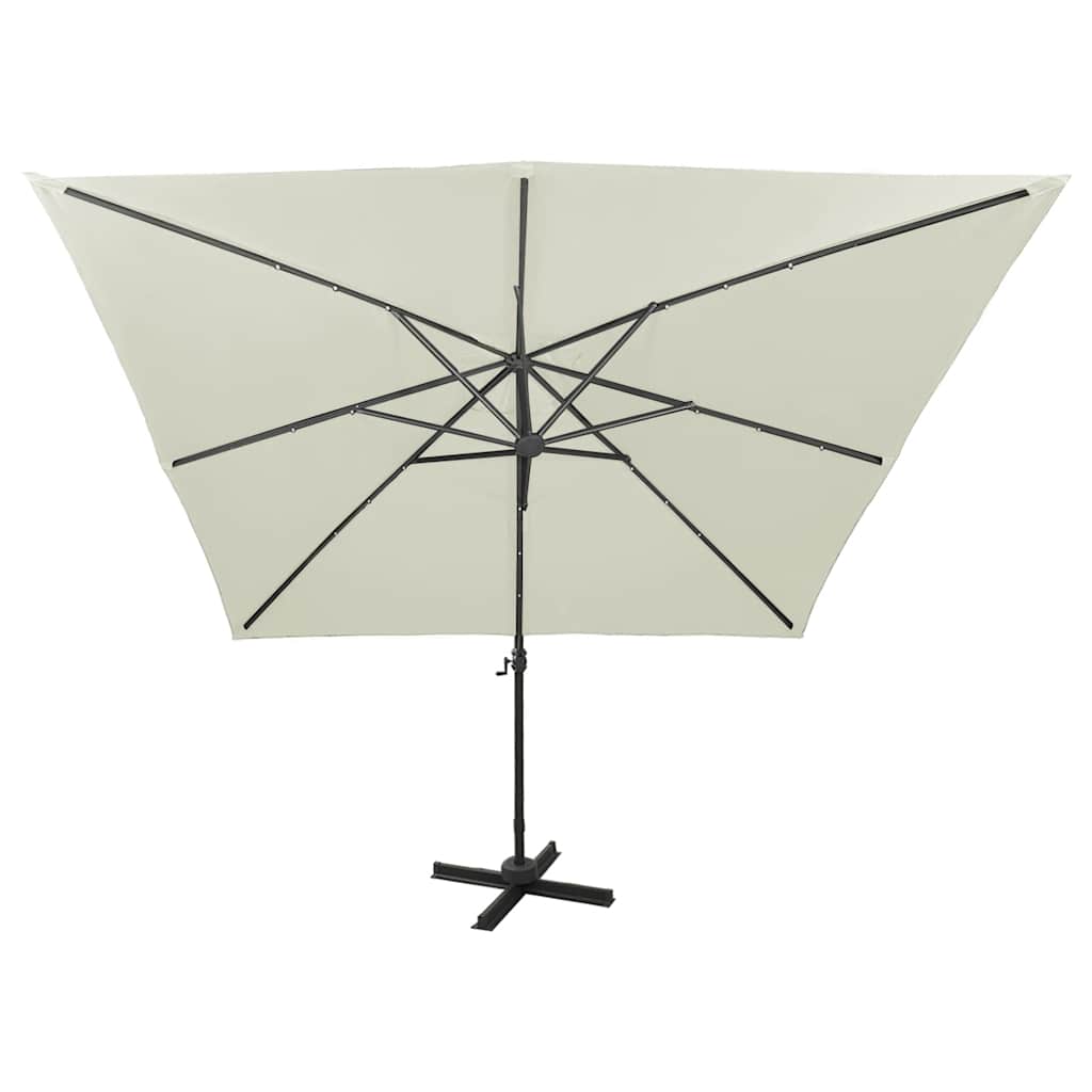 Cantilever Garden Parasol with Pole and LED Lights Sand 300 cm