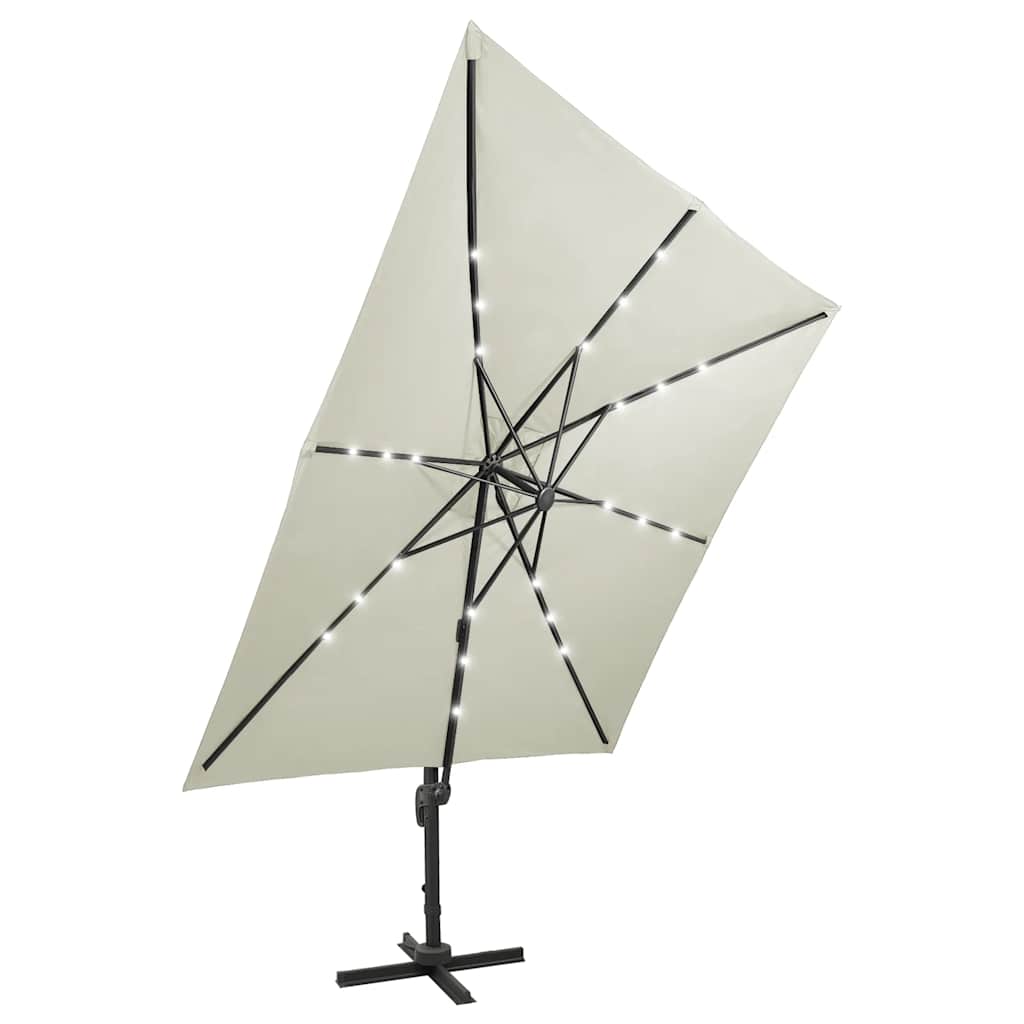 Cantilever Garden Parasol with Pole and LED Lights Sand 300 cm