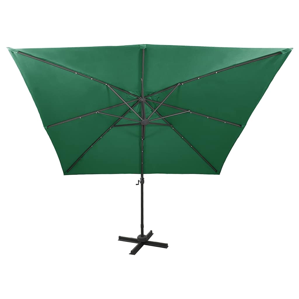 Cantilever Garden Parasol with Pole and LED Lights Green 300 cm