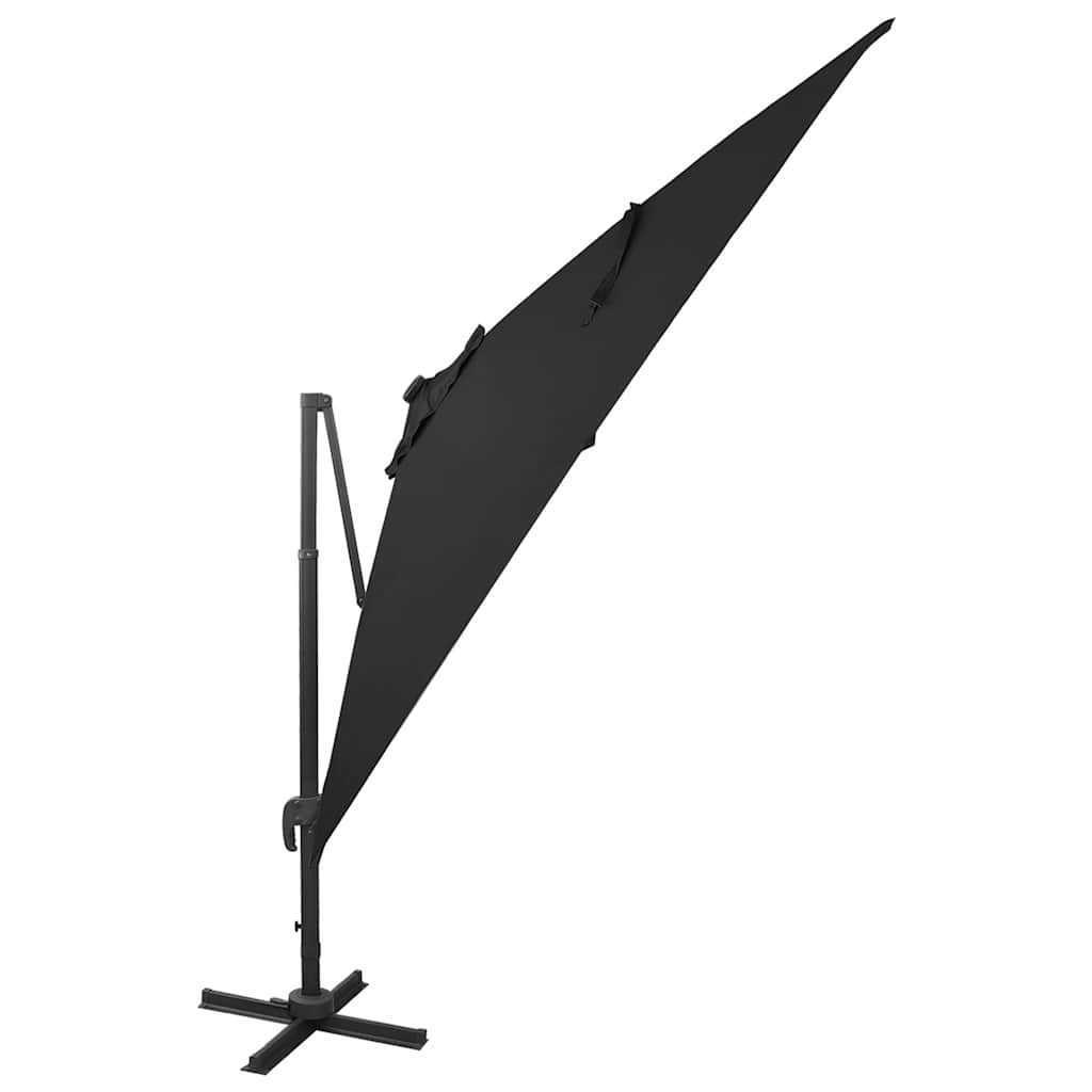Cantilever Garden Parasol with Pole and LED Lights Black 300 cm