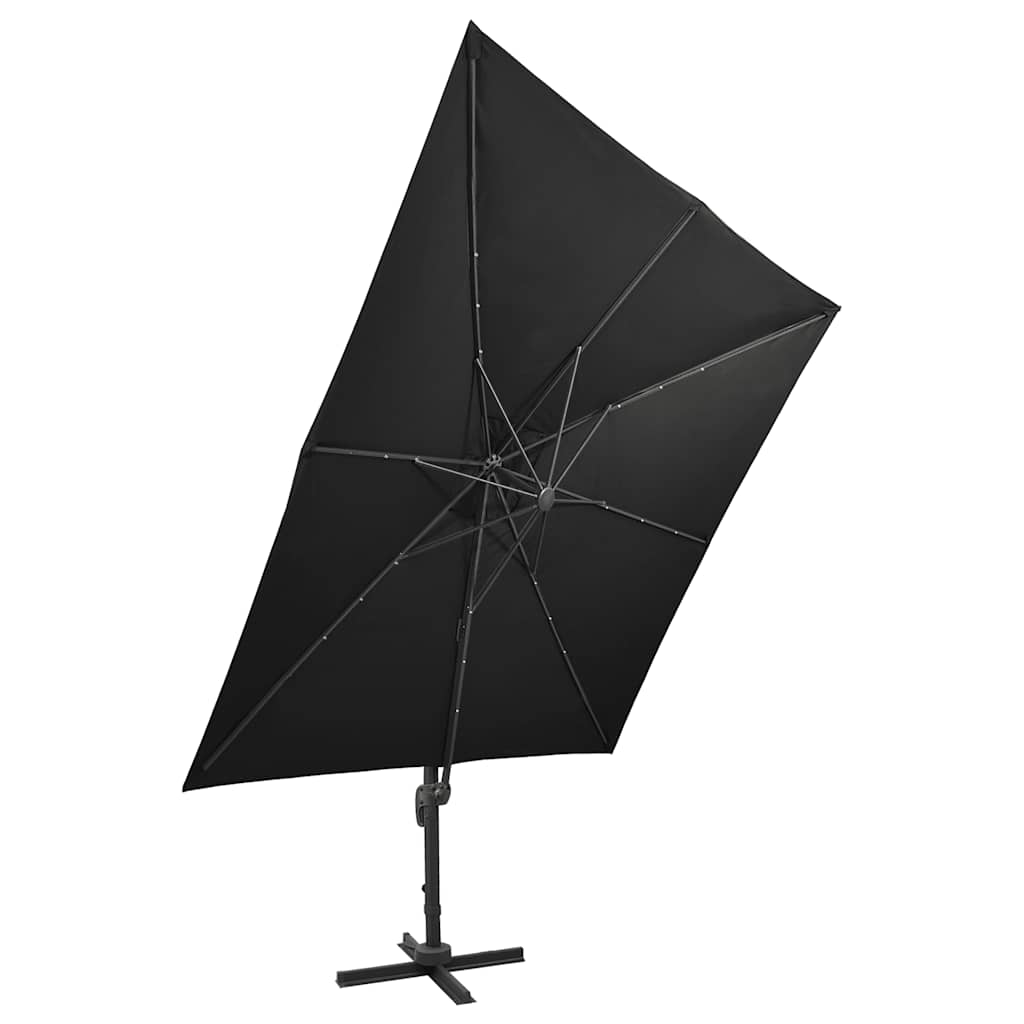 Cantilever Garden Parasol with Pole and LED Lights Black 300 cm