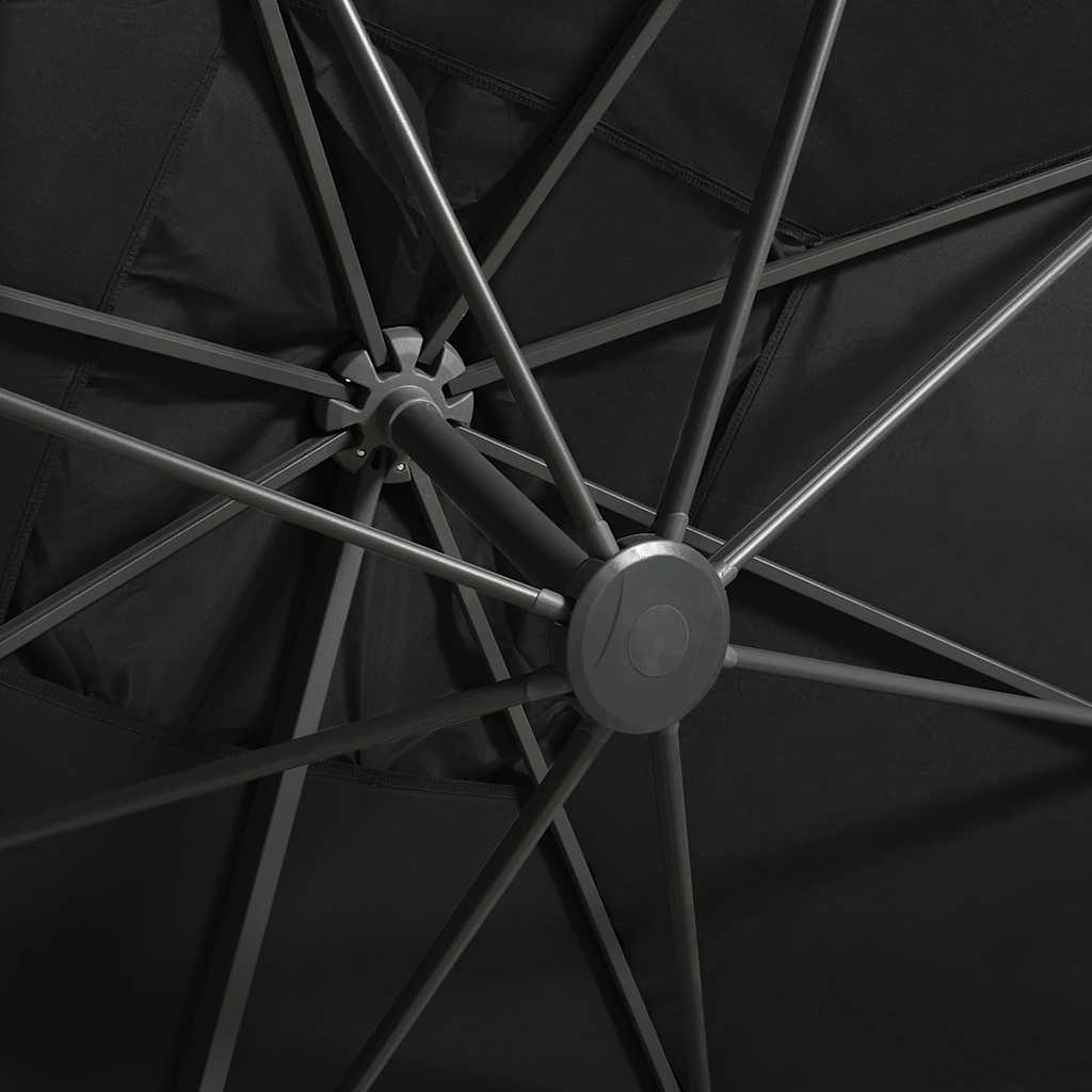 Cantilever Garden Parasol with Pole and LED Lights Black 300 cm
