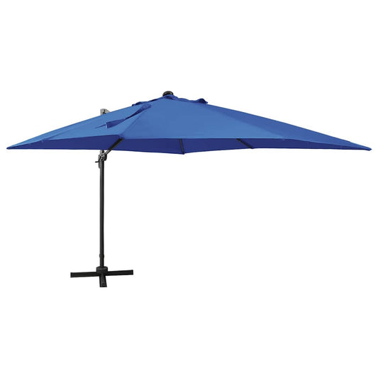 Cantilever Garden Parasol with Pole and LED Lights Azure Blue 300 cm
