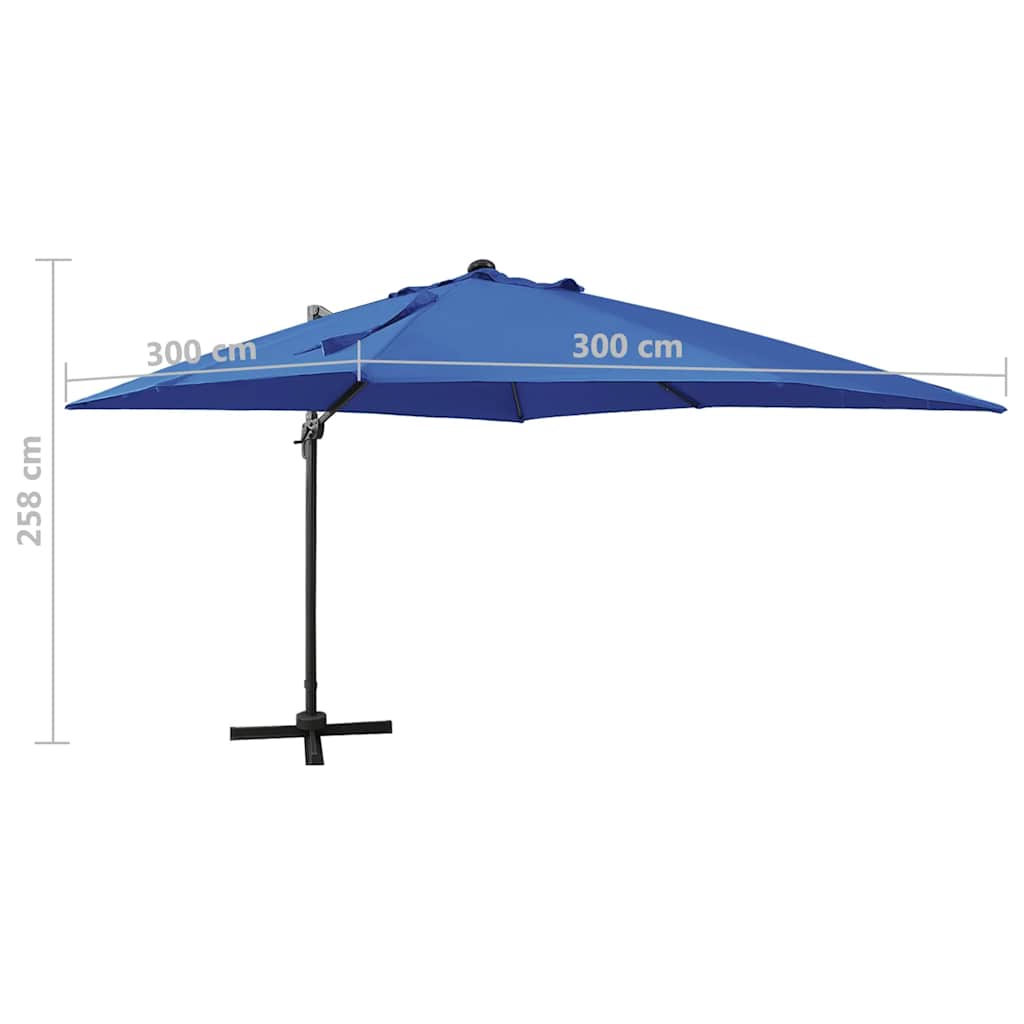 Cantilever Garden Parasol with Pole and LED Lights Azure Blue 300 cm