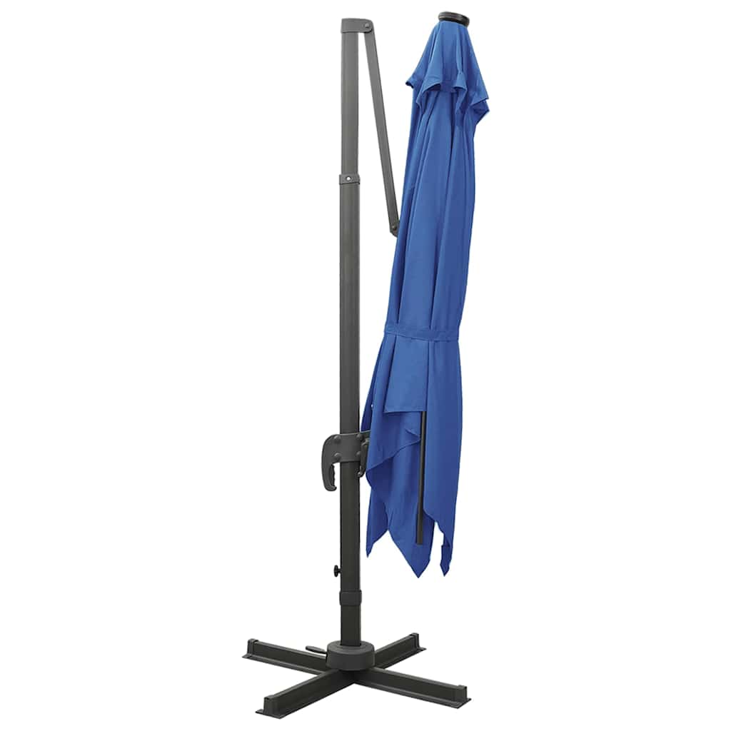 Cantilever Garden Parasol with Pole and LED Lights Azure Blue 300 cm