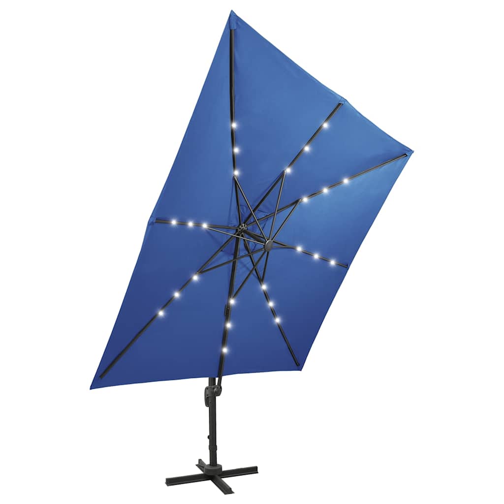 Cantilever Garden Parasol with Pole and LED Lights Azure Blue 300 cm