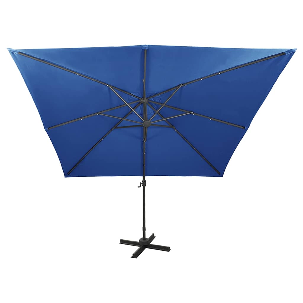 Cantilever Garden Parasol with Pole and LED Lights Azure Blue 300 cm