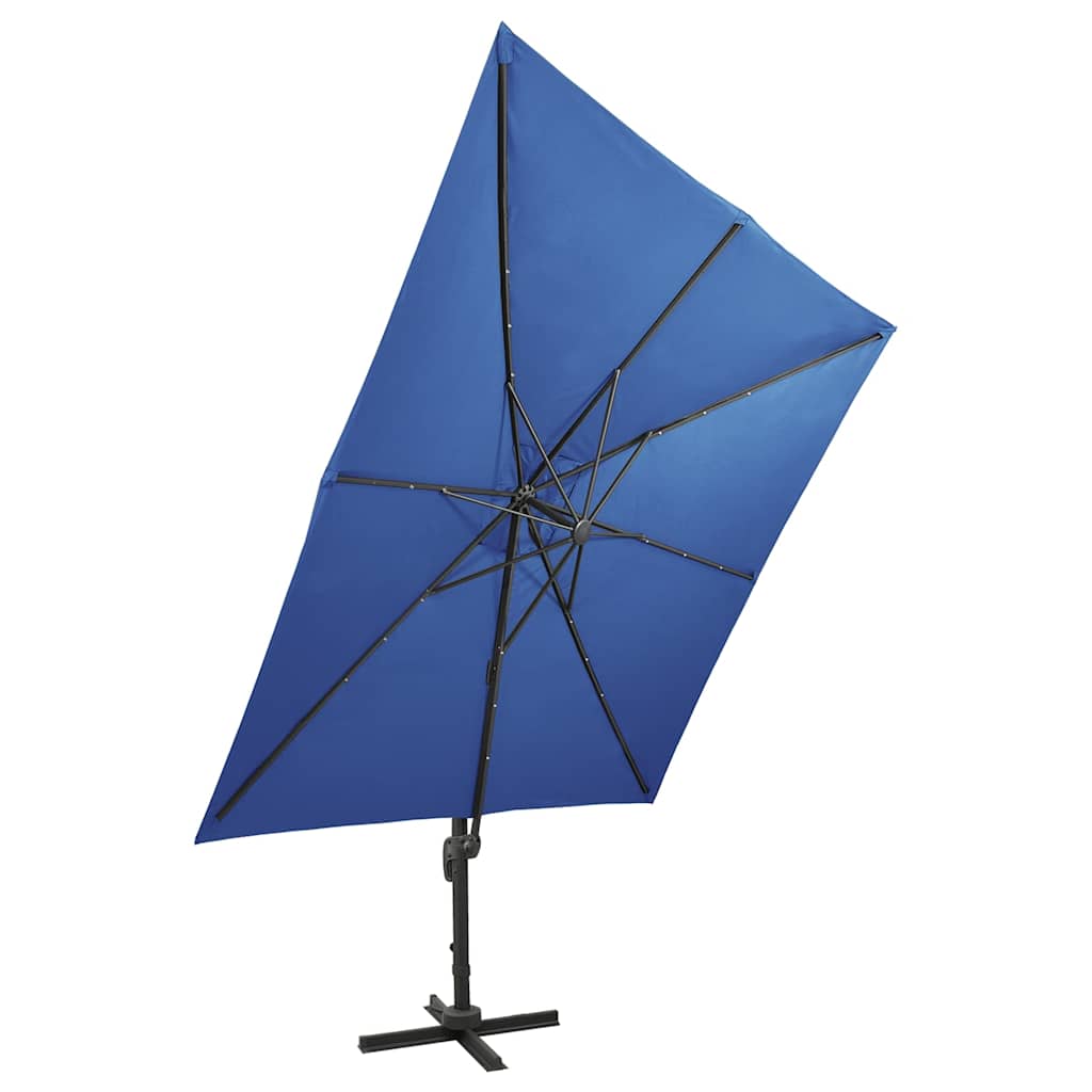 Cantilever Garden Parasol with Pole and LED Lights Azure Blue 300 cm