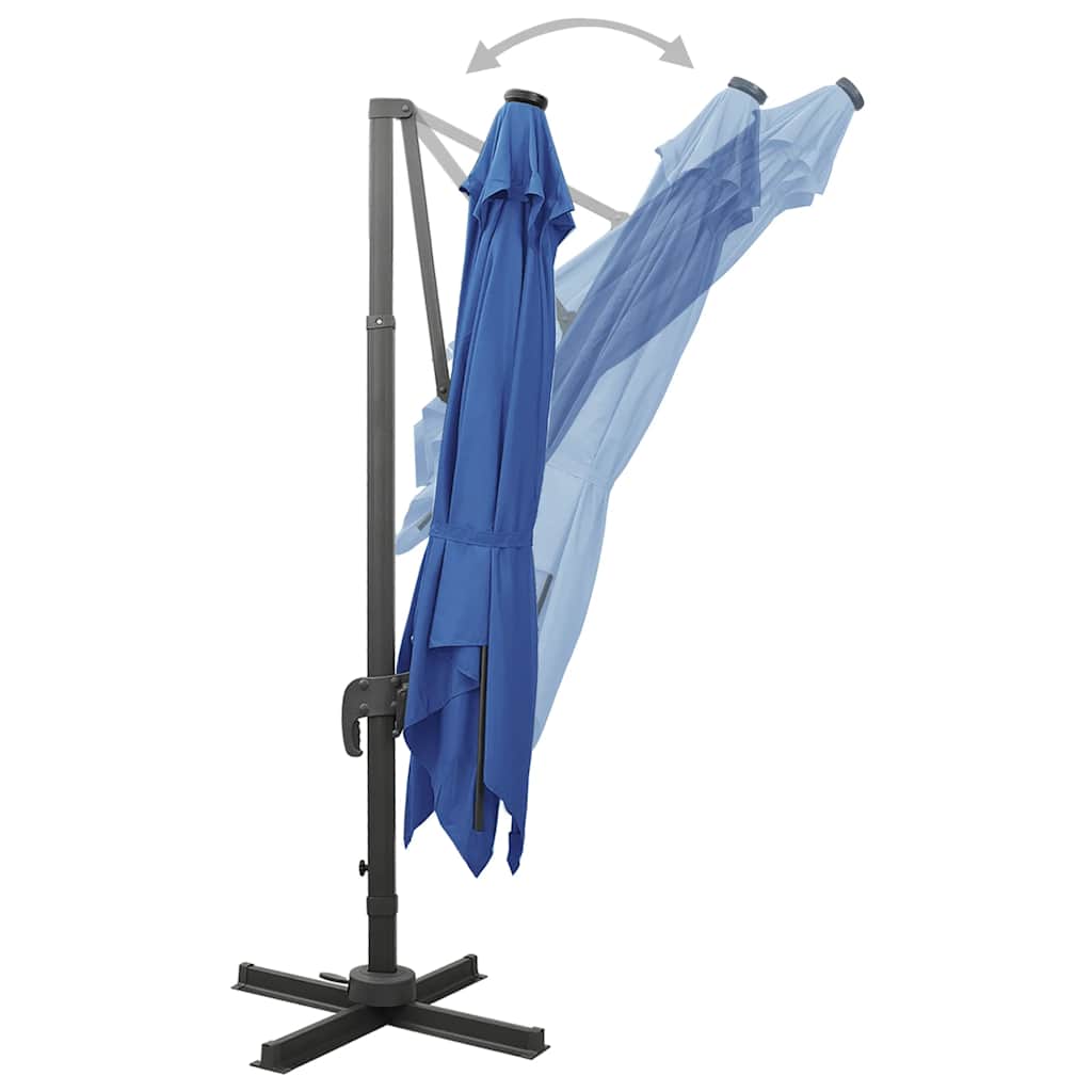 Cantilever Garden Parasol with Pole and LED Lights Azure Blue 300 cm