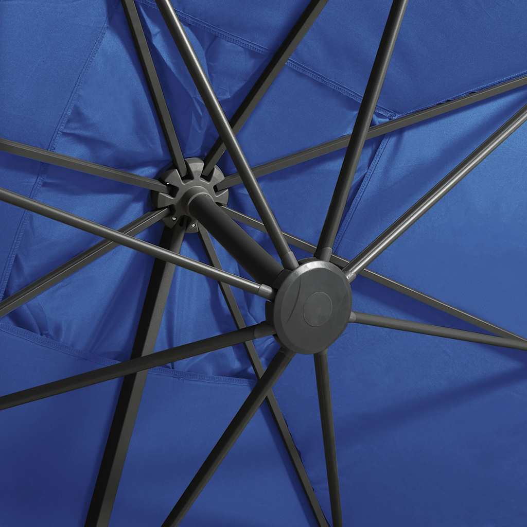 Cantilever Garden Parasol with Pole and LED Lights Azure Blue 300 cm