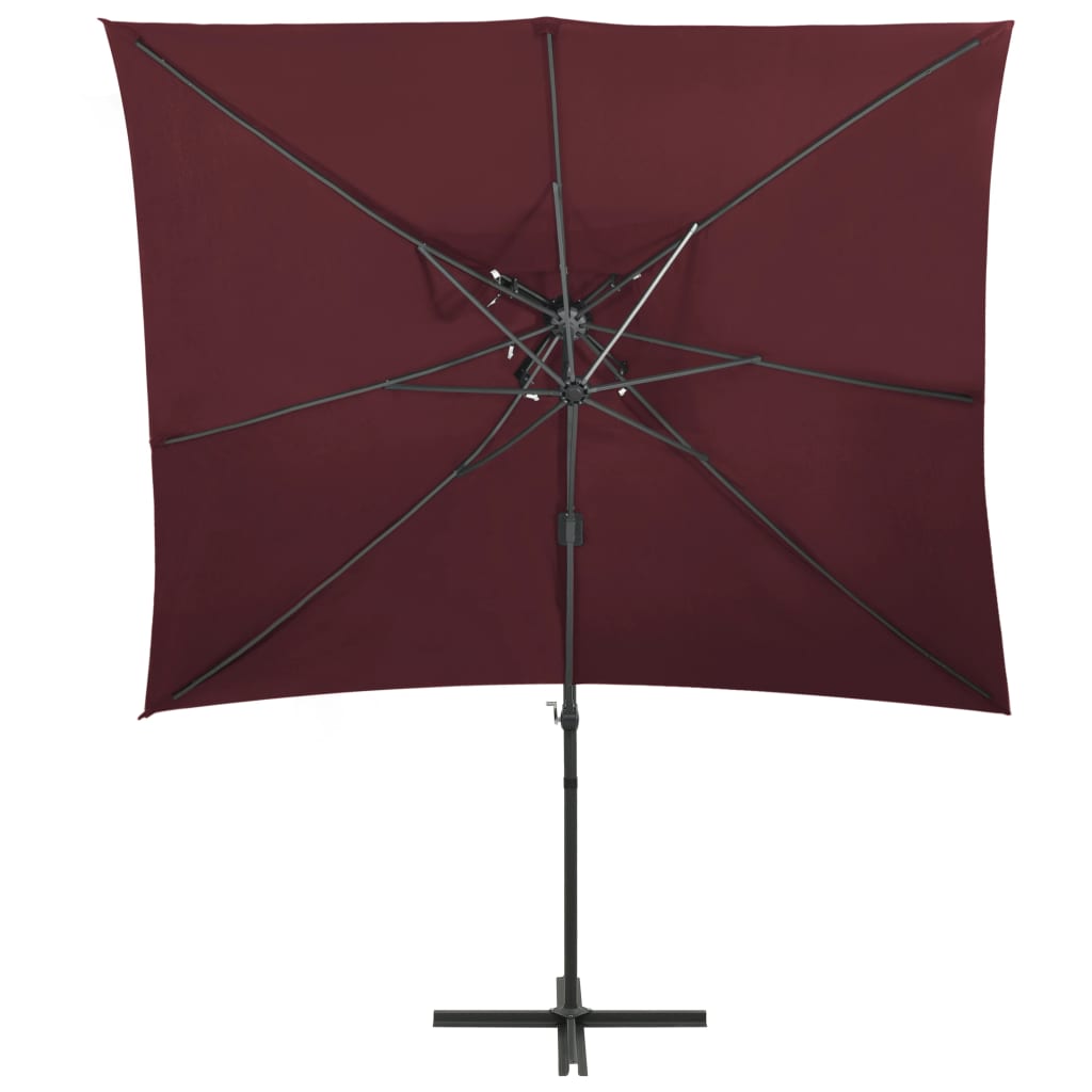 Cantilever Garden Parasol with Double Top Bordeaux Red 250x250 cm