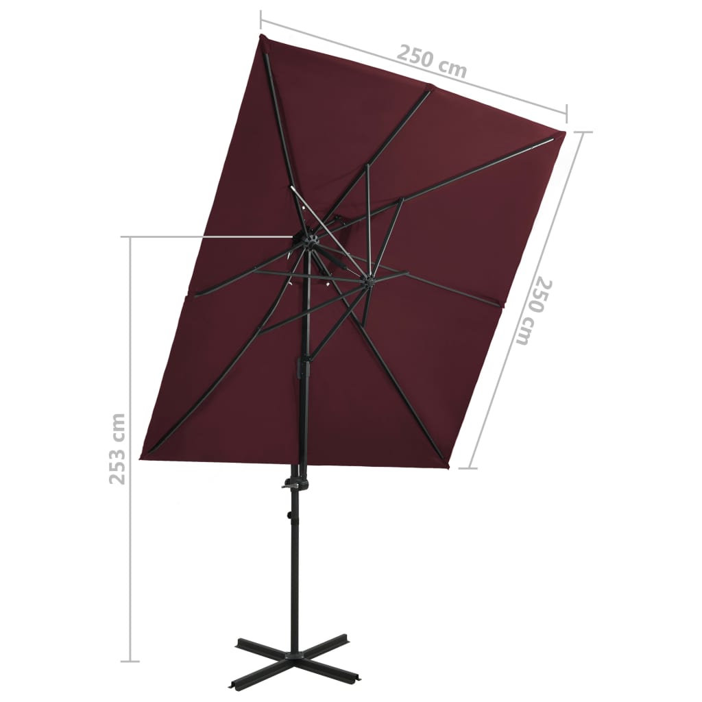 Cantilever Garden Parasol with Double Top Bordeaux Red 250x250 cm
