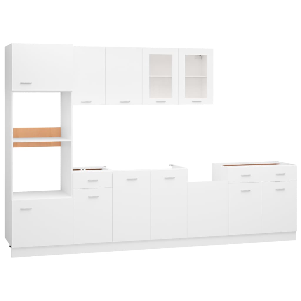 7 Piece Kitchen Cabinet Set Lyon White Engineered Wood