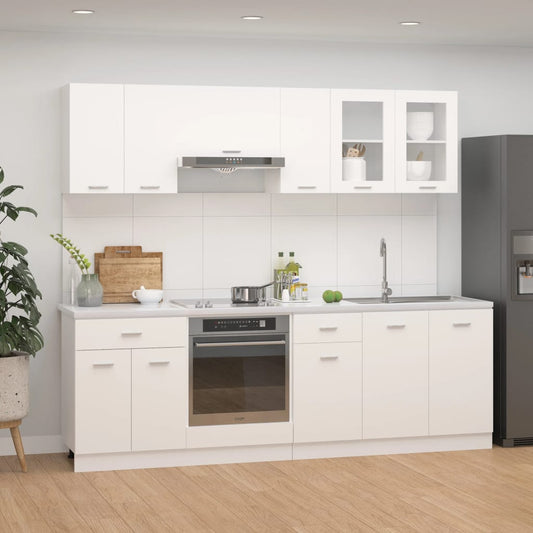 8 Piece Kitchen Cabinet Set Lyon White Engineered Wood