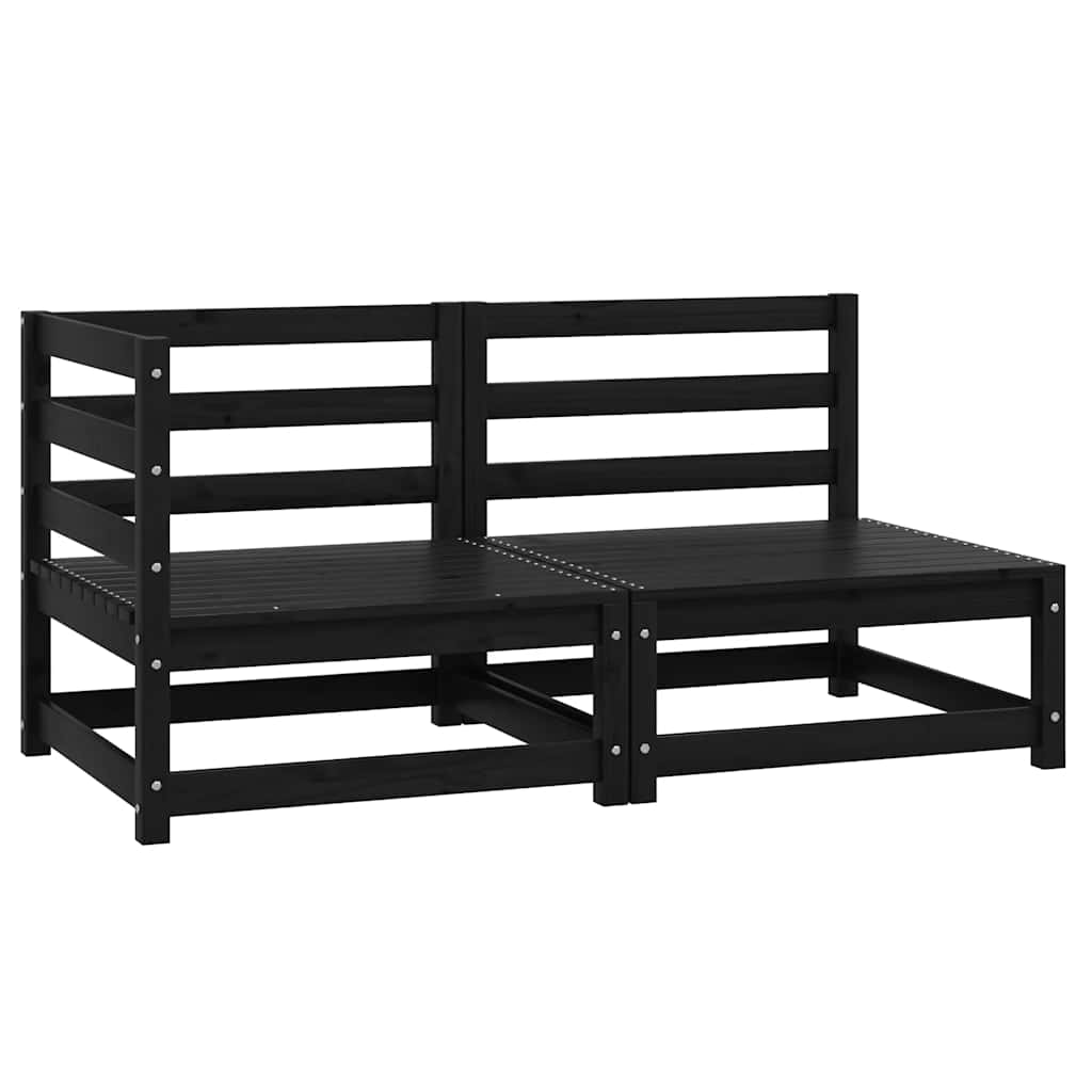 2 Piece Garden Lounge Set Black Solid Pinewood