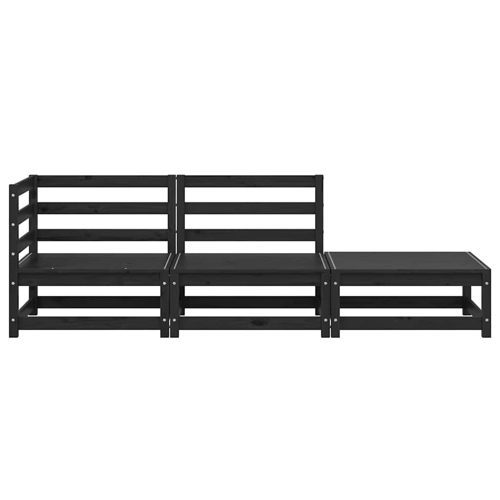 3 Piece Garden Lounge Set Black Solid Wood Pine