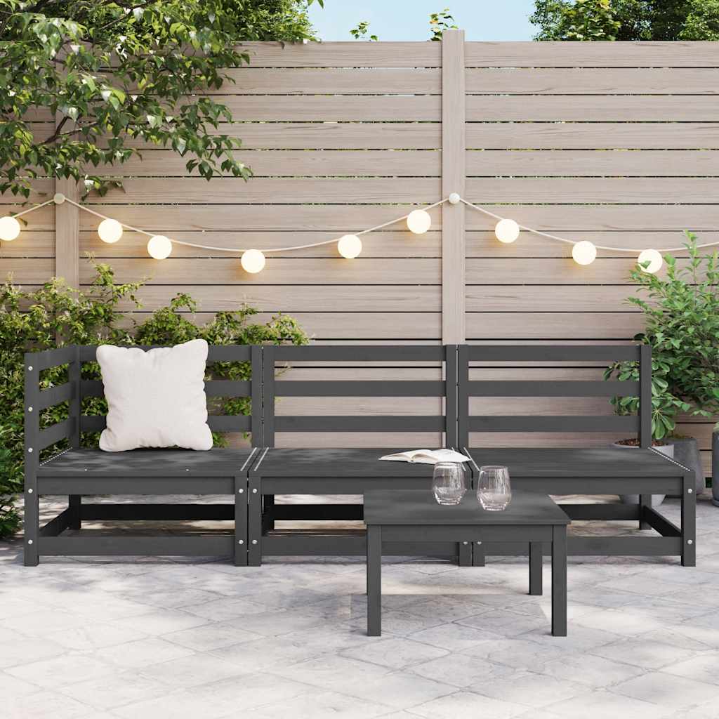 3 Piece Garden Lounge Set Grey Solid Pinewood