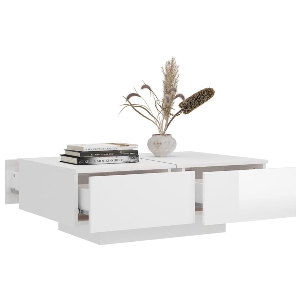 Coffee Table High Gloss White 90x60x31 cm Engineered Wood