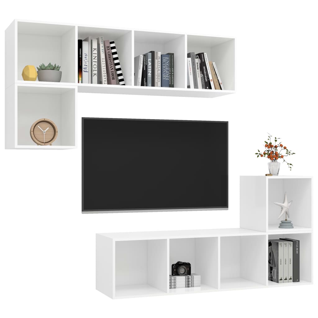 4 Piece TV Cabinet Set White Engineered Wood