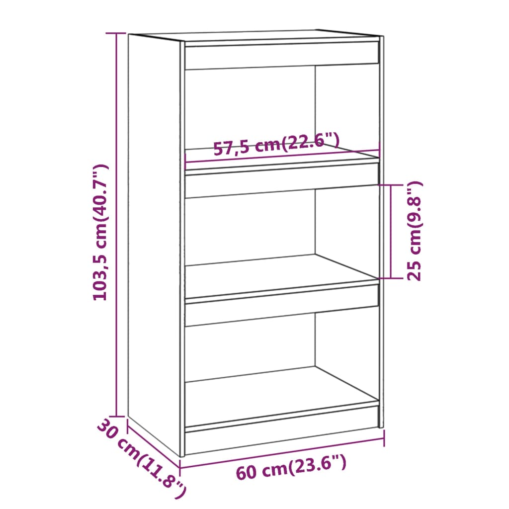 Book Cabinet/Room Divider White 60x30x103.5 cm Solid Wood Pine