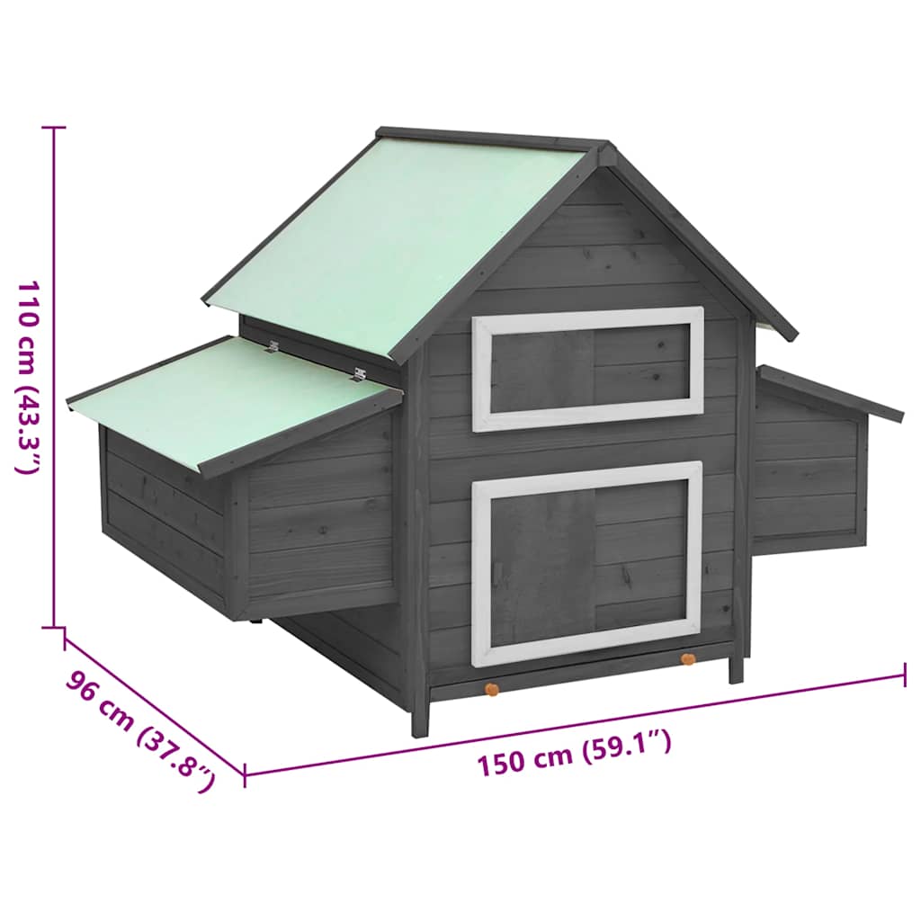 Chicken Coop Grey and White 150x96x110 cm Solid Firwood