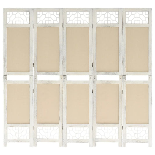 5-Panel Room Divider Cream 175x165 cm Fabric
