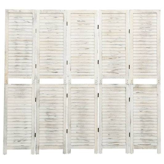 5-Panel Room Divider Antique White 178.5x166 cm Solid Wood