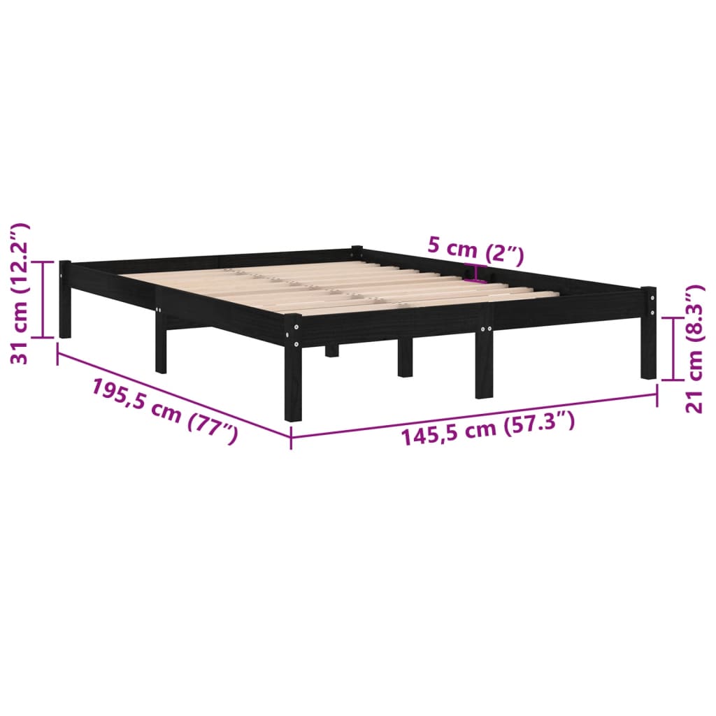 810001 vidaXL Bed Frame without Mattress Black Solid Wood 140x190 cm