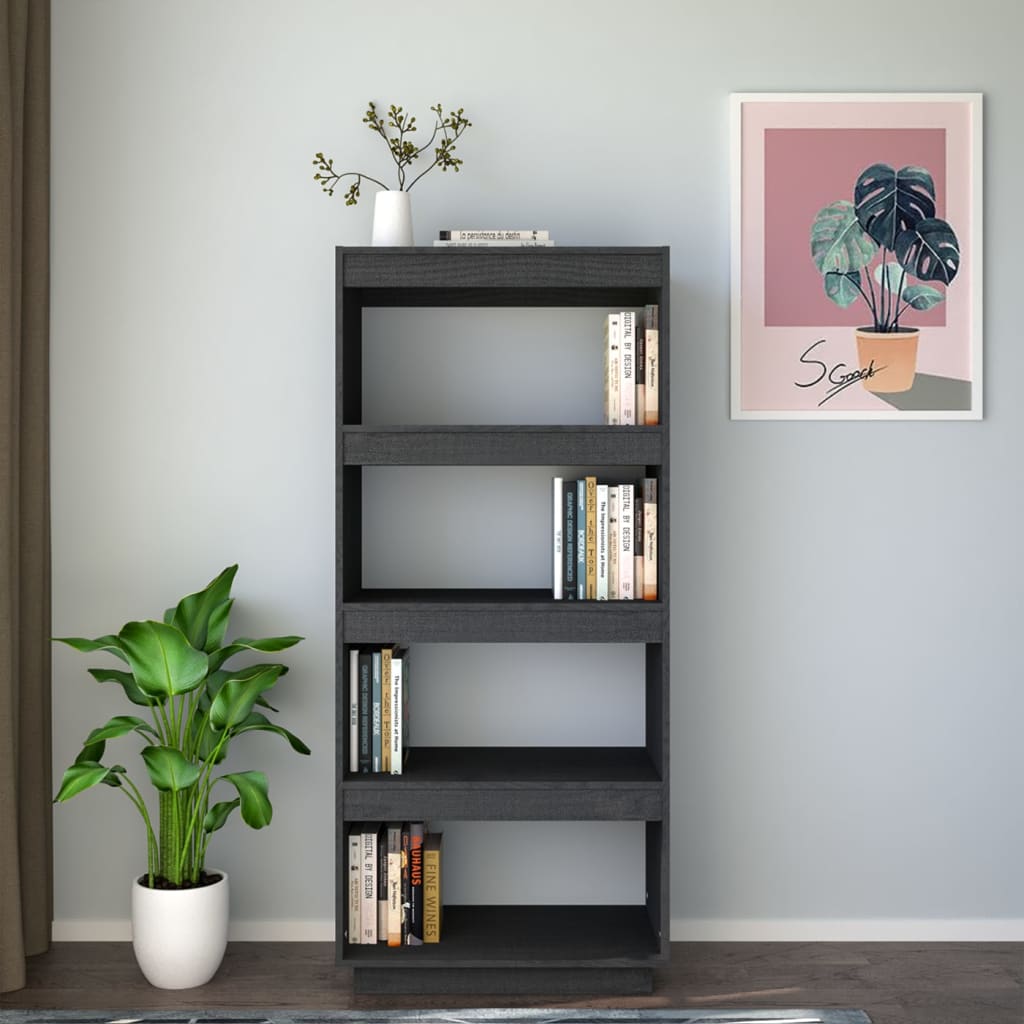 Book Cabinet/Room Divider Grey 60x35x135 cm Solid Pinewood