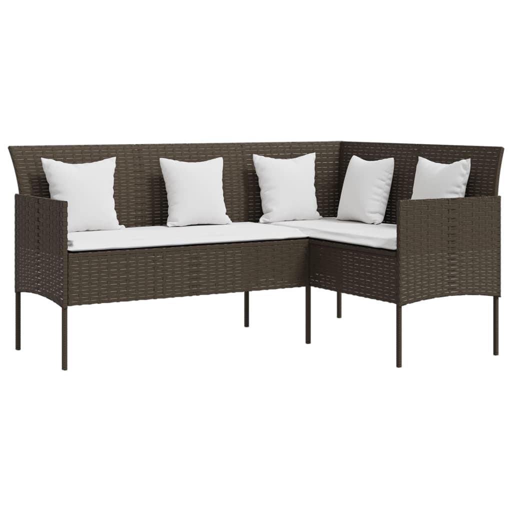 5 Piece L-shaped Couch Sofa Set with Cushions Poly Rattan Brown