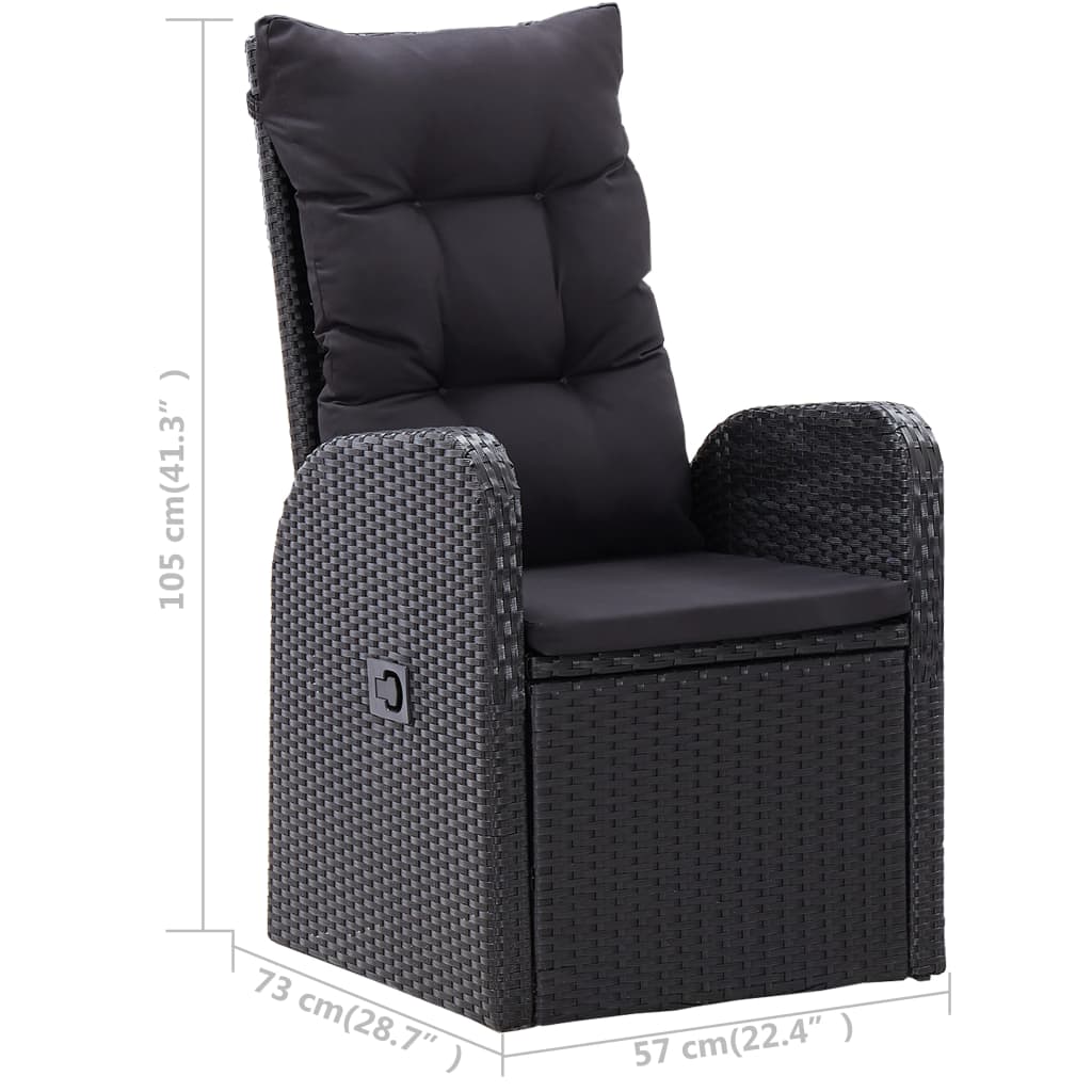 5 Piece Garden Dining Set with Cushions Black Poly Rattan
