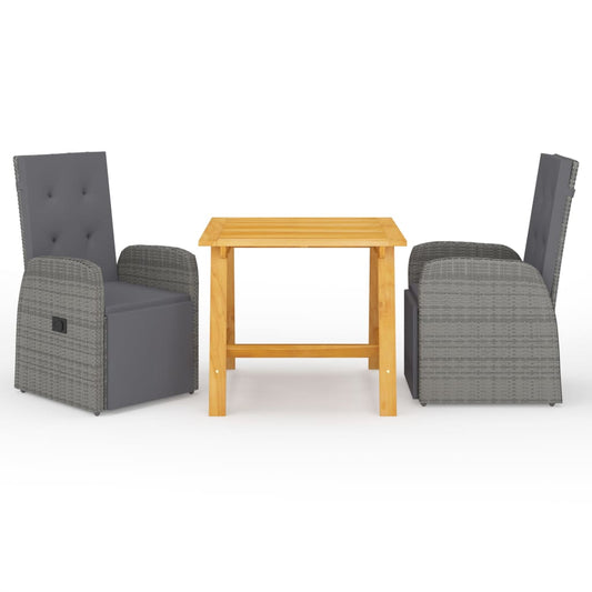 3 Piece Garden Dining Set with Cushions Grey Poly Rattan