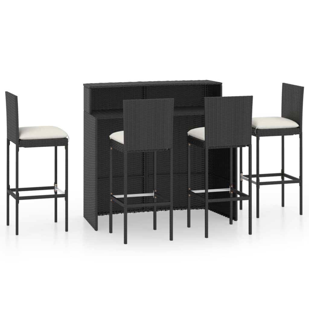 5 Piece Garden Bar Set with Cushions Poly Rattan Black