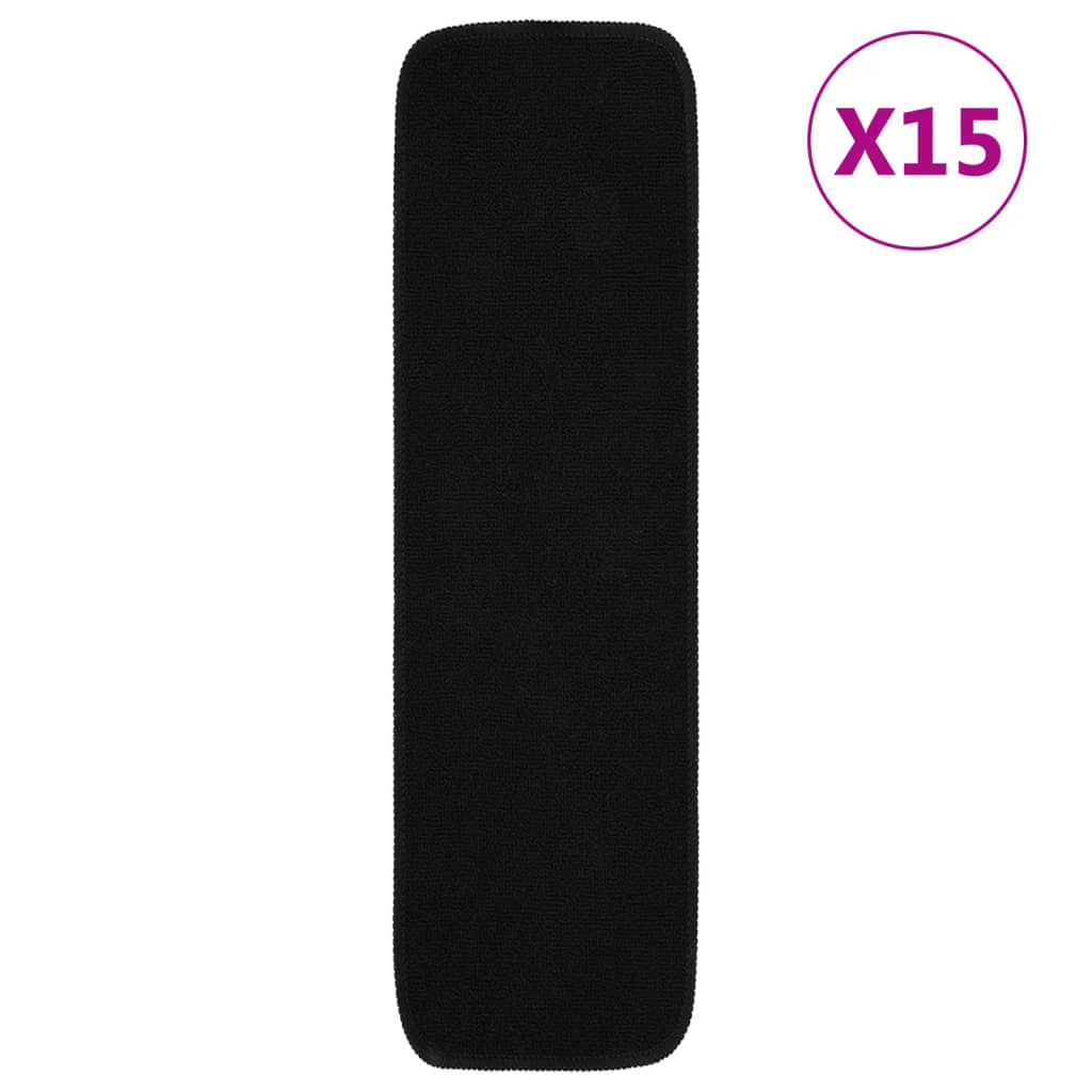 Anti Slip Stair Mats 15 pcs 75x20 cm Black Rectangular